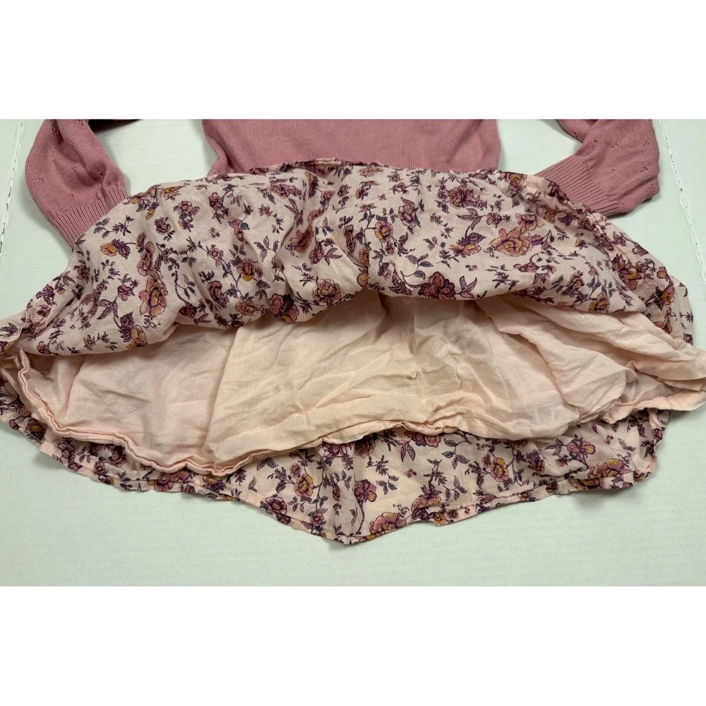 Nordstrom Sweater Dress Floral Mixed Media 5 Pink Long Sleeve Knit‎ Skirt